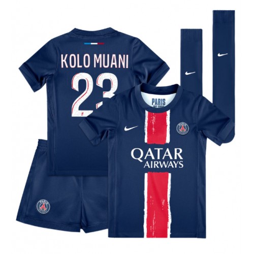 Dětský fotbalový dres Paris Saint-Germain Randal Kolo Muani #23 2024-25 Domácí Krátký Rukáv (+ trenýrky)